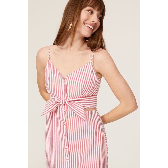 JASON WU Red White Stripe Shirtdress Tie Front Waist Cutouts Dress size 0 - Picture 4 of 15